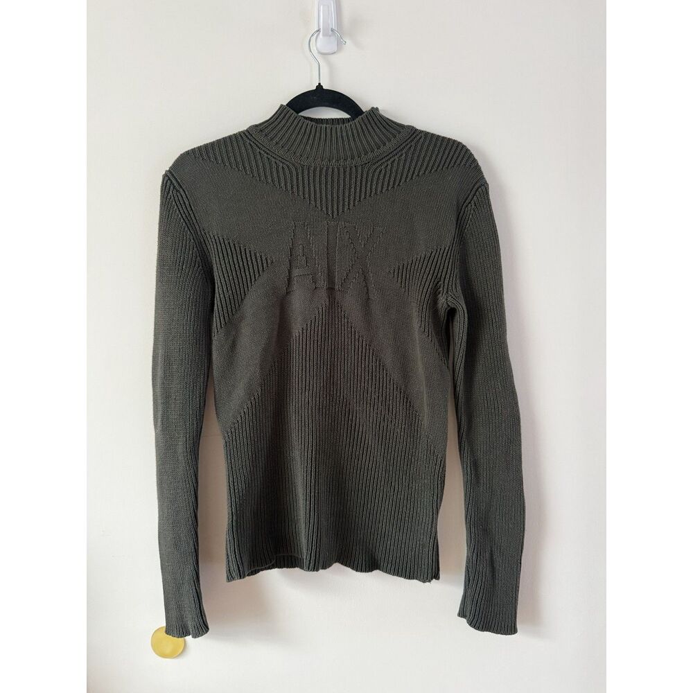 Y2K Armani Exchange A|X Ribbed Knit Mock Neck Sweater, Olive Green, S